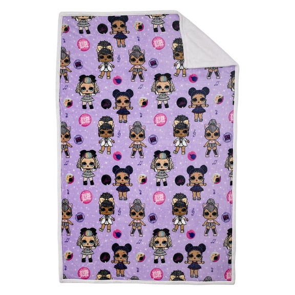 LOL Surprise Kids Blanket, Twin/Full, Plush with Sherpa Reverse, 60 x 90, Purple, MGA