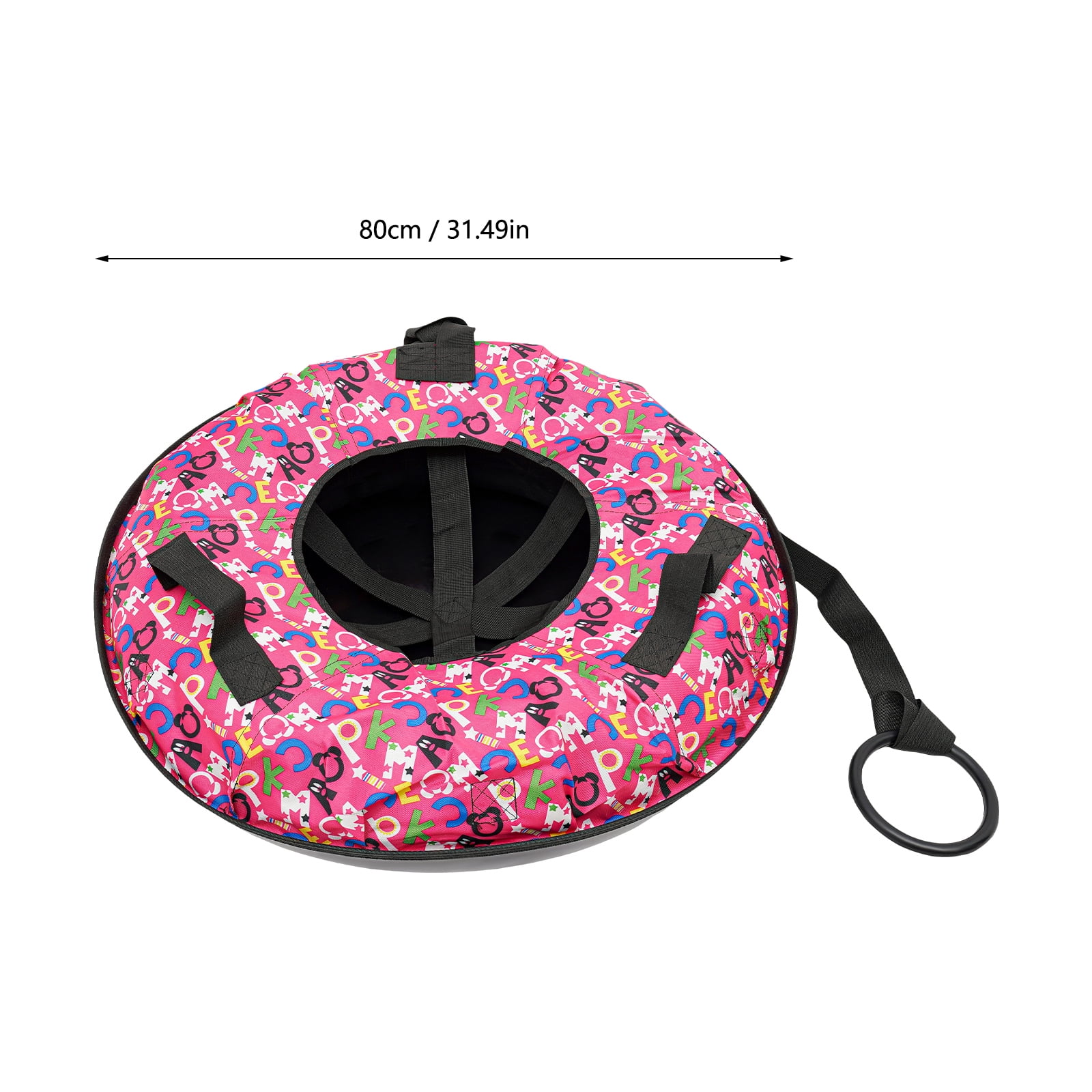 ToppiJoy 31.49'' Snow Tube Heavy Duty Oxford Cloth Inflatable Snow Sled for Sledding with Tow Strap Pink Snow Tube Sled with 2 Grippable Handles Hold up 220.46-396.83lbs