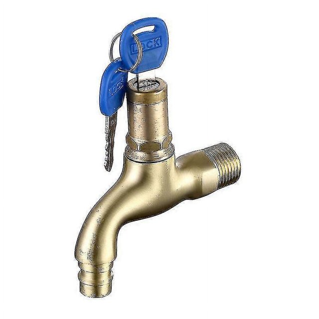 Water Tap With Lock Key Anti-theft Single Hole Metal Washing Machine Faucet For Home(1pcs-yellow)_Perfect Gift