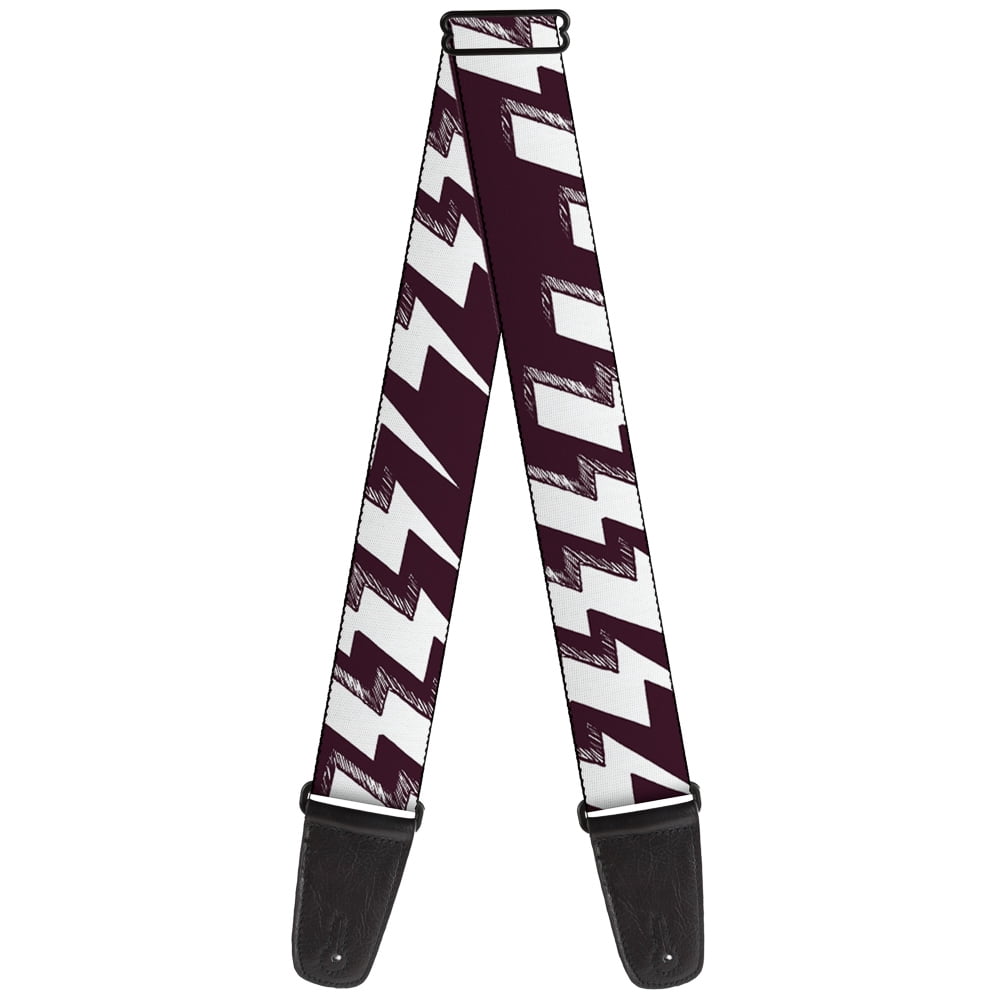 Buckle-Down Guitar Strap, Lightning Bolts Sketch Plum White, 2 Inches Wide