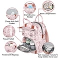 thumbnail image 4 of Mochila para pañales, bolsa de pañales para mamá, mochila grande rosa para pañales para niñas, mochila para mamá con estampado floral para viajes de trabajo y vacaciones con bolsillos aislados y corre, 4 of 5