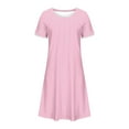 thumbnail image 4 of bnaln Womens Summer Dresses Plus Size Casual Short Sleeve Dress Pleated Round Neck Knee Length Dresses Loose T Shirt Dress A Line Swing Tunic Dresses Ladies Mini Dress Trendy, 4 of 5