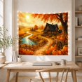 thumbnail image 5 of Autumn Cottage with River and Golden Fields, Cozy Farmhouse for Country Decor Lovers, Nostalgic Nature Art, Thanksgiving Gift, Tapestry Wall Hanging for Living Room and Bedroom, 5 of 7