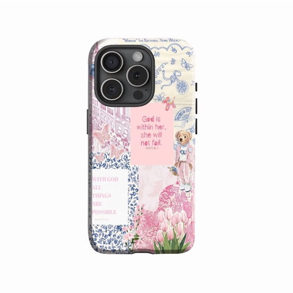 Pink Christian Collage Phone Case Cute Religious Inspired Gift Artwork for iPhone 17 16 15 14 13 12 11 Pro Max