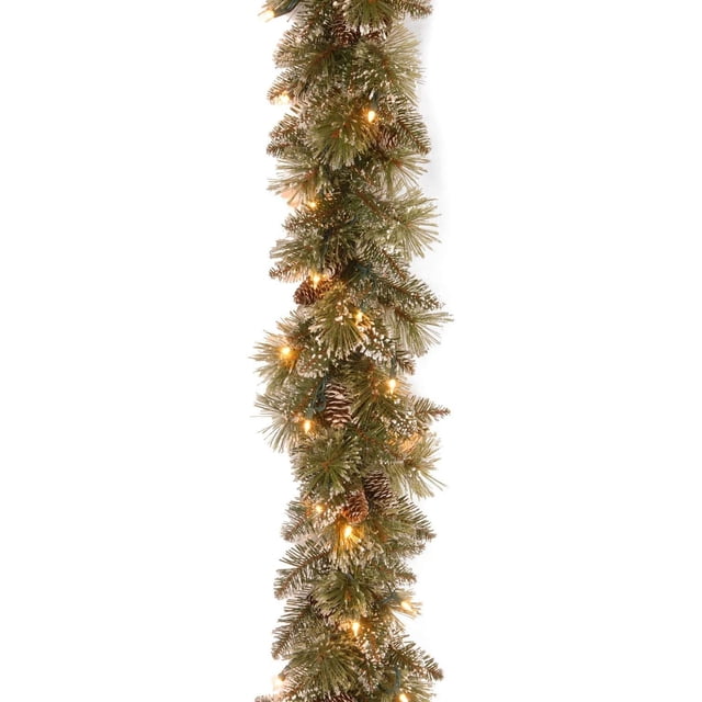 Guirnalda de Navidad Pino de Cerdas Relucientes Artificial Decoraciones Mixtas y Luces LED Blancas 9 pies National Tree Company GB3-300-6A-B1
