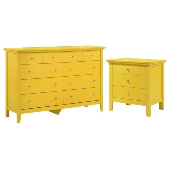 Home Square 2-Piece Set with 8-Drawer Dresser and 3-Drawer Nightstand in Yellow