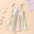 thumbnail image 2 of Toddler Baby Girl Summer Cotton Linen White Dresses Bow Straps Sleeveless with Pockets Little Girls Beach Sundress, 2 of 9
