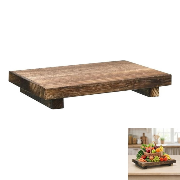 BlinkL Nuogo Wood Riser Tray Soap, Stand Soap Tray for Kitchen Sink, Wood Pedestal for Kitchen Counter Sink Stand Decorative Rustic Bathroom Dishes Plant Bottles Candles Display(9 x 6 Inch,Brown)