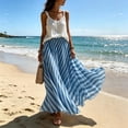 thumbnail image 5 of Boho Skirts for Women Summer Midi Length Loose Fit Plaid Long Flowy Elastic Waist A-Line Skirt Beach Vacation Blue XXL(XXL), 5 of 6