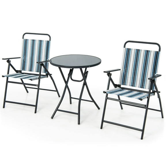 UPPYL  3 Piece Folding Table and Chairs for Outside, Outdoor Dining Chair Set with Heavy-Duty Metal Frame, Portable Patio Bistro Set for Backyard, Poolside, Balcony