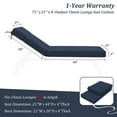 thumbnail image 4 of Pakunoda Chaise Lounge Cushions Set of 2, 72" x 21" x 4" Outdoor High-Density Foam Patio Furniture Lounger Replacement Cushions with Zipper Ties Water-Resistant for Pool, Navy Blue, 4 of 7