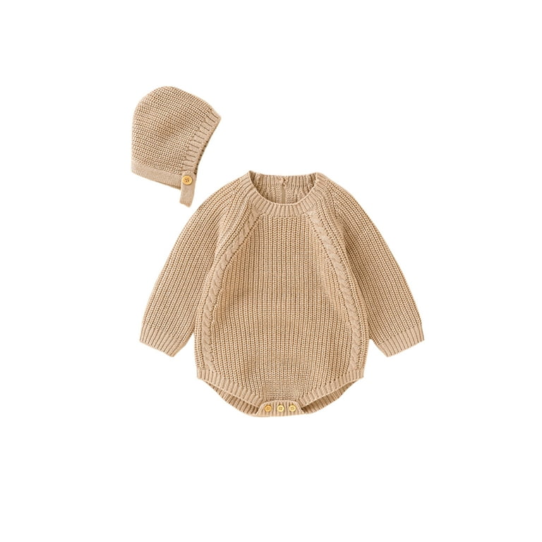 antwoord Bloemlezing Buitenlander Haite Baby Knitted Crew Neck Two Piece Outfits 2Pcs Long Sleeve Romper Hats  Set Party Buttons Solid Color Hat And Jumpsuit Sets Khaki 74 - Walmart.com