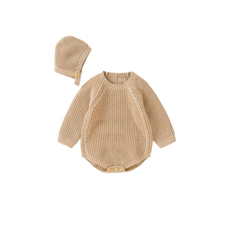 

Bomotoo Infant Loose Two Piece Outfits Crew Neck Casual Hat And Jumpsuit Sets Party 2Pcs Long Sleeve Romper Hats Set Khaki 86