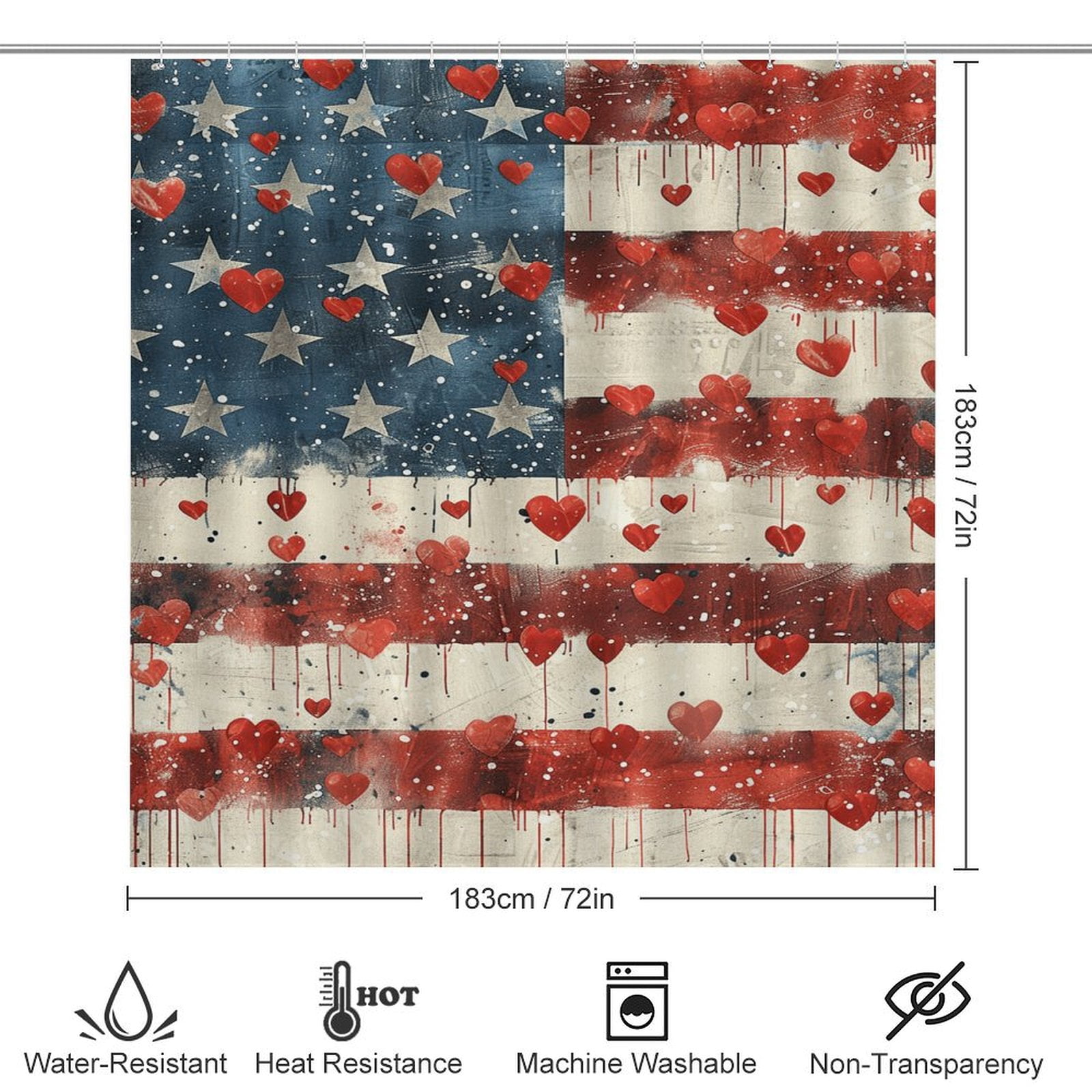 4th of July 4 Piece Shower Curtain Sets, Non-Slip Rugs, Toilet Lid Cover And Bath Mat, for Bathroom Decor Set, 72" X 72"