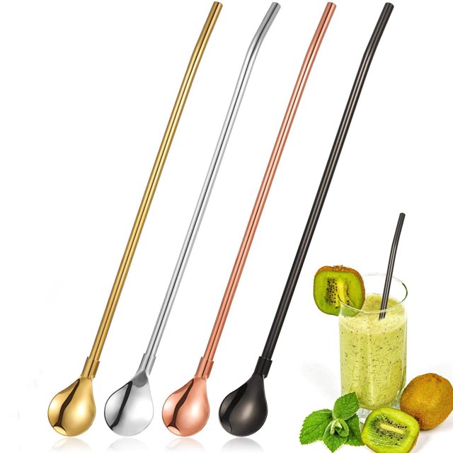 4 Piezas Pajitas De Cuchara De Acero Inoxidable Pajitas De Cuchara Para Beber Pajitas De Cóctel De Metal Reutilizables Sincero Electrónica