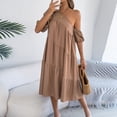 thumbnail image 5 of PNTUTB Summer Cool Women's Dress: Fashionable Solid-Color Off-the-Shoulder Short-Sleeve Casual Loose Comfortable Midi Dress, 5 of 6