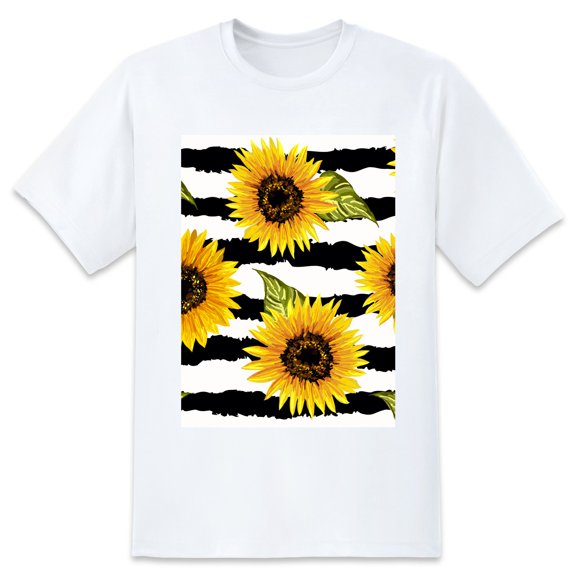 Basic Oversize Tees For WomenSunflowers Black White Stripe Loose Boyfriend Shirts Casual Blouse round neck