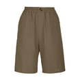 thumbnail image 5 of Rggeeun Women'S Shorts Solid Color Elastic Waist Soft Lightweight Loose Fit Knee-Length Knit With Pleated & Buttons Trim For Summer Vacation Hot Pants,Coffee,S, 5 of 6