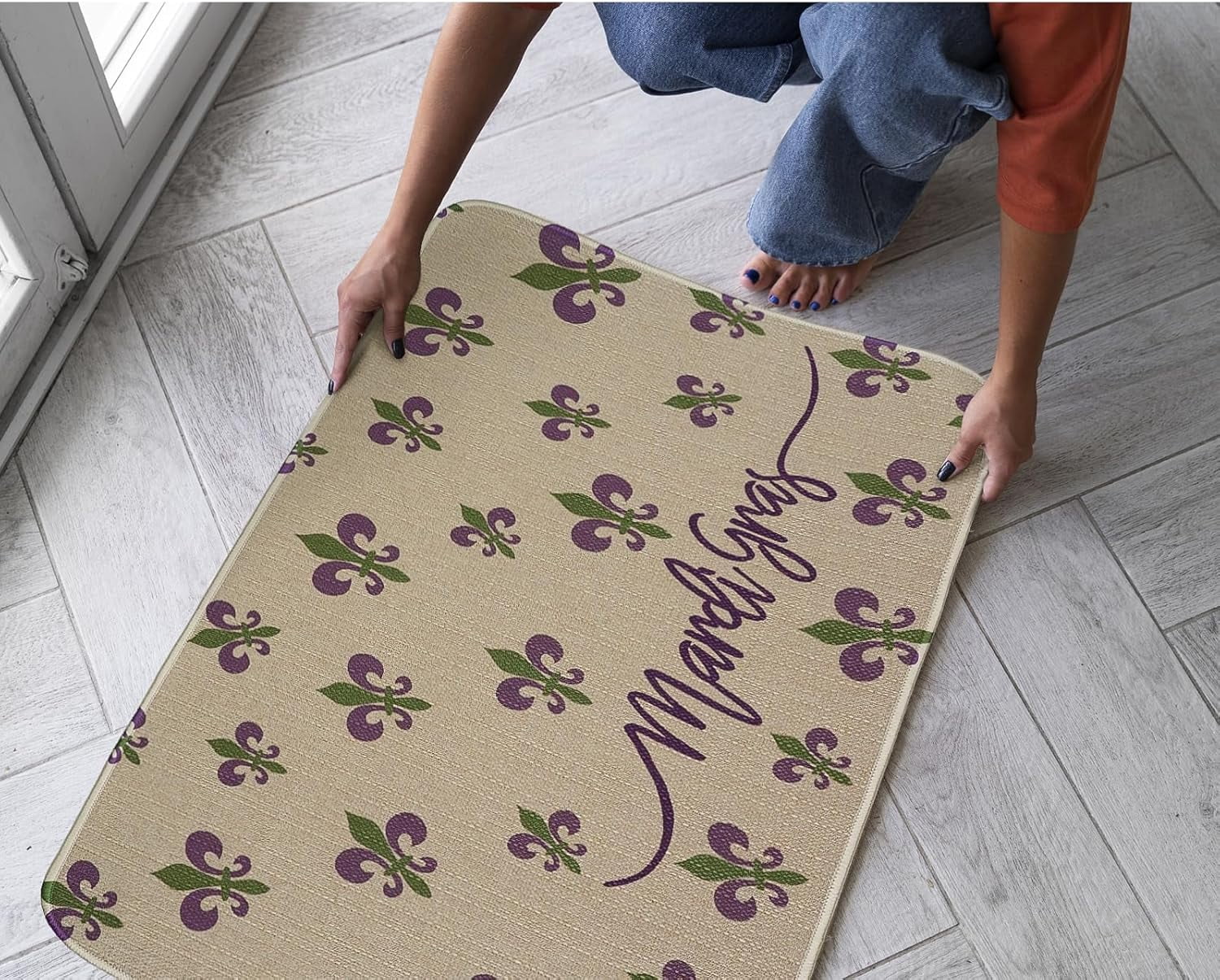 Mardi Gras Door Mat Welcome Doormat Fleur de Lis Decor Kitchen Mats Home Party Outdoor Entrance Non-Slip Rubber Home Kitchen Mats 30" X 17"