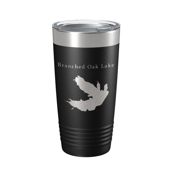 Branched Oak Lake Map Tumbler Travel Mug Insulated Laser Engraved Coffee Cup Nebraska 20 oz Black
