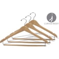 thumbnail image 3 of The Great American Hanger Company Curved Wooden Suit Hanger with Natural Finish & Locking Pant Bar, 1/2 Inch Thick Hangers with Chrome Swivel Hook box, 3 of 5