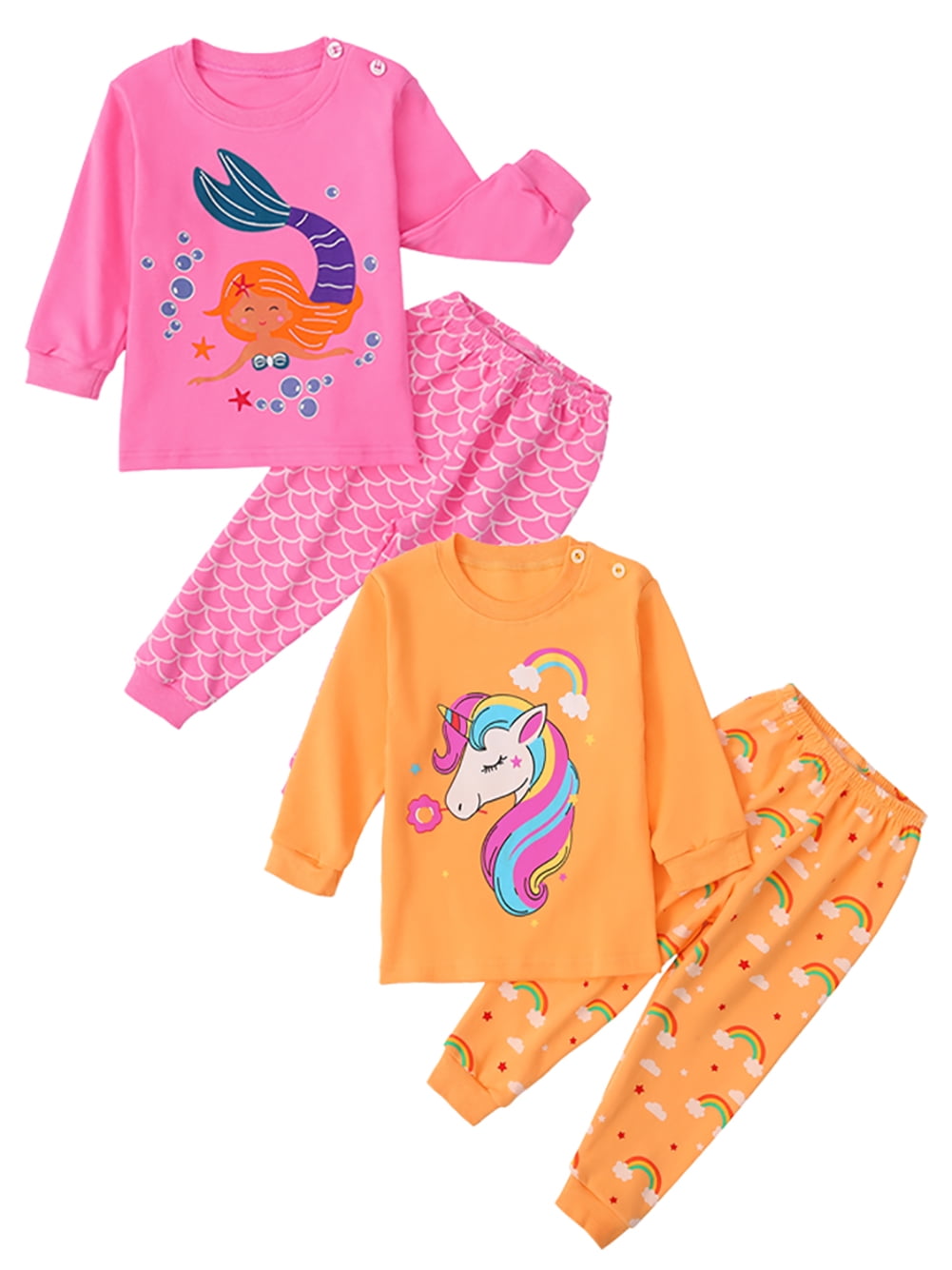 Bullpiano 2 Pcs Little Girls Baby Pajamas Sets Loungewear Cotton Pjs ...