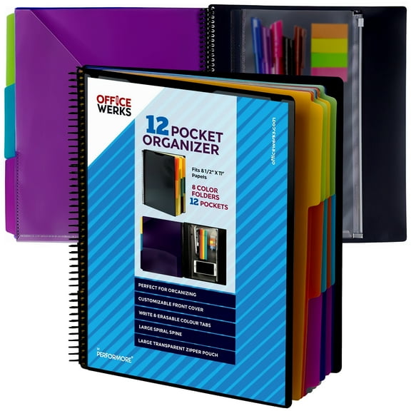 Performore Spiral Subject Organizer Binder with 6 Dividers, Customizable Cover, 12 Pocket