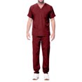thumbnail image 4 of Fgvctg Scrubs Sets for Men Plus Size Medical Uniforms Petite V-Neck Scrub Tops and Pants Nursing Scrubs Scrub Joggers Tall Scrubs Sets Wine 2XL, 4 of 5
