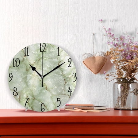 10 Quartz Indoor Wall Clock Silent Mechanism - Pale Green Stone Design