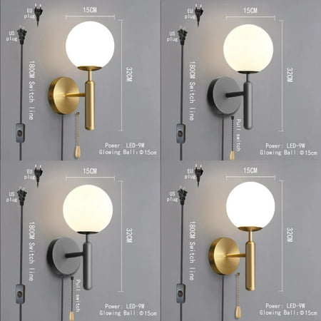 

FPWNGL Modern Indoor Wall Light Glass Luminous Ball With Plug Switch LED Wall Lamps Suitable For Bedroom Bedside Living Room Decor
