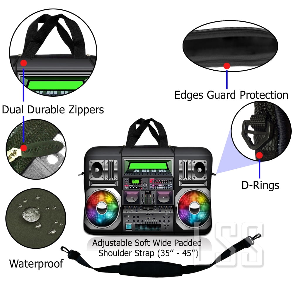 LSS 15.6 inch Laptop Sleeve Bag Compatible with Acer, Asus, Dell, HP, MacBook, Carrying Case Pouch w/ Handle & Adjustable Strap, Boon Box Music
