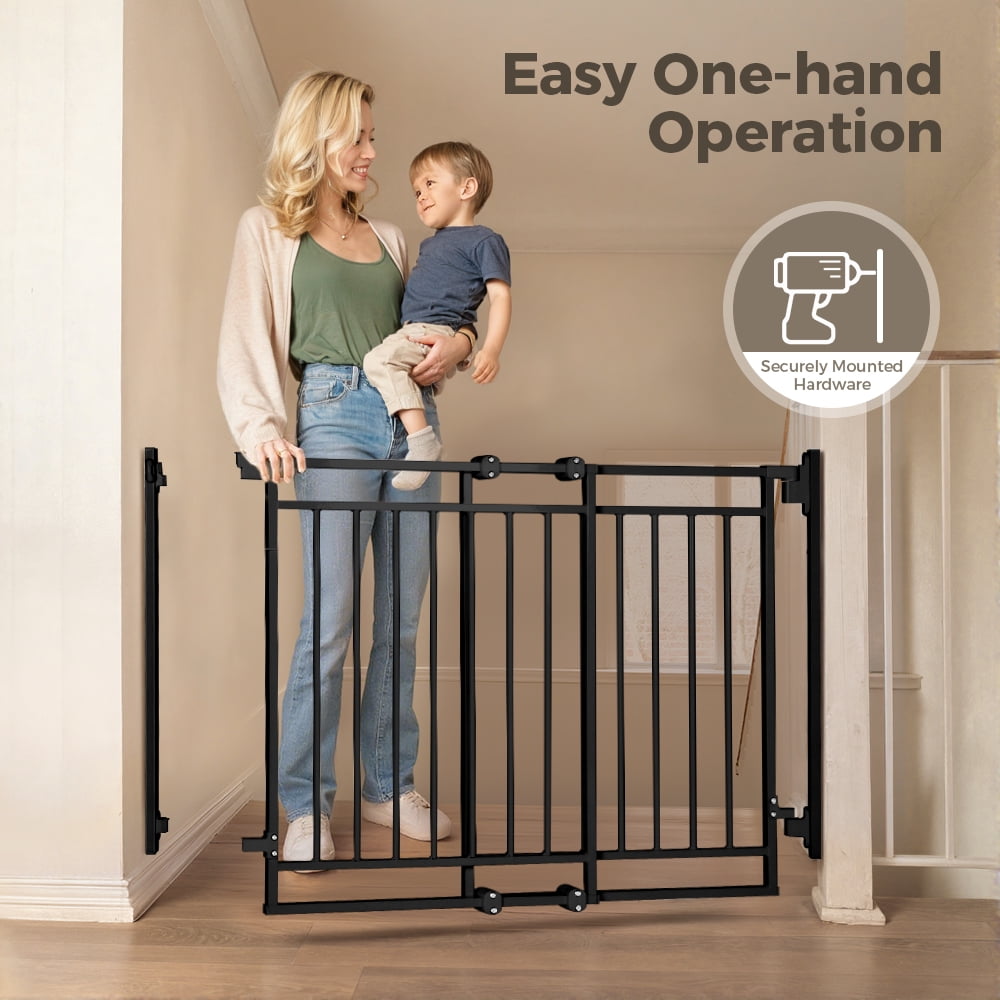 Pet Gate No Bottom Bar, Caveen 27.5-43" Pet Safety Gate for Stairs and Doorways, Black