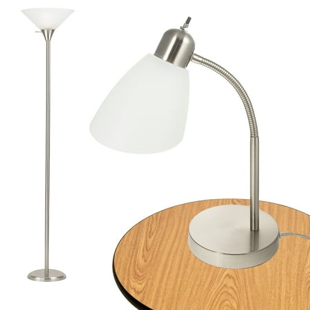 Tensor 2pc Set Torchiere Floor Desk Lamp Combo Pack Modern Brushed Nickel Tensor 2pc Set Torchiere Floor Desk Lamp Combo Pack Modern Brushed Nickel
