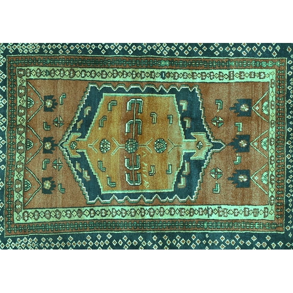 Ahgly Company Indoor Rectangle Persian Turquoise Blue Traditional Area Rugs, 7' x 10'