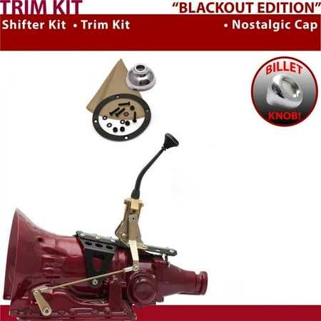 American Shifter TH400 Shifter Kit Black 8 in. Trim Kit Push Button Cap Tan Boot Billet Knob for EDC1C