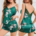 thumbnail image 4 of Erwazi Womens Pajama Sets 2 Piece Stain Summer Printed V Neck Backless Camisole Side Lace Mini Shorts Casual Loungewear Sets, 4 of 6