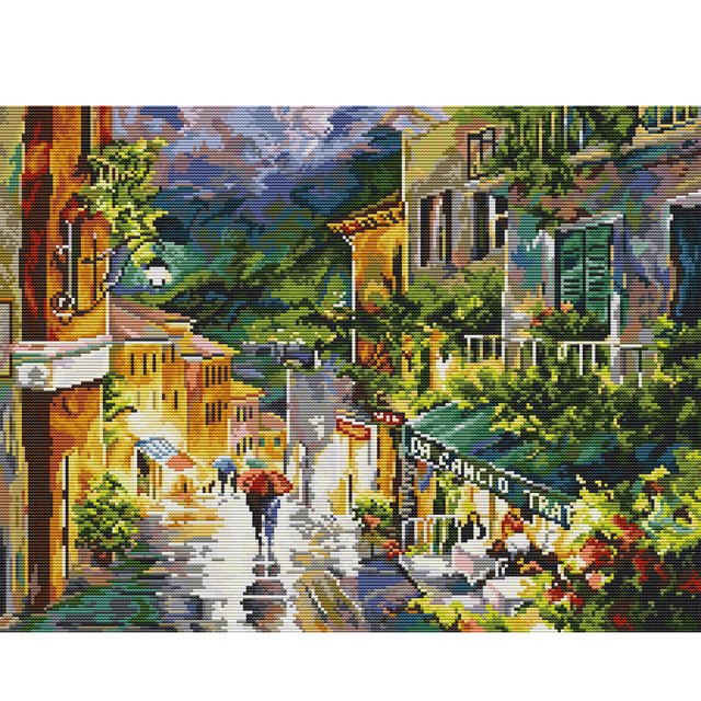 Kit completo de bordado de 14 quilates, Kit de punto de cruz con cuentas de algodón lloviendo, decoración del hogar Tmvgtek decoración de arte en el hogar