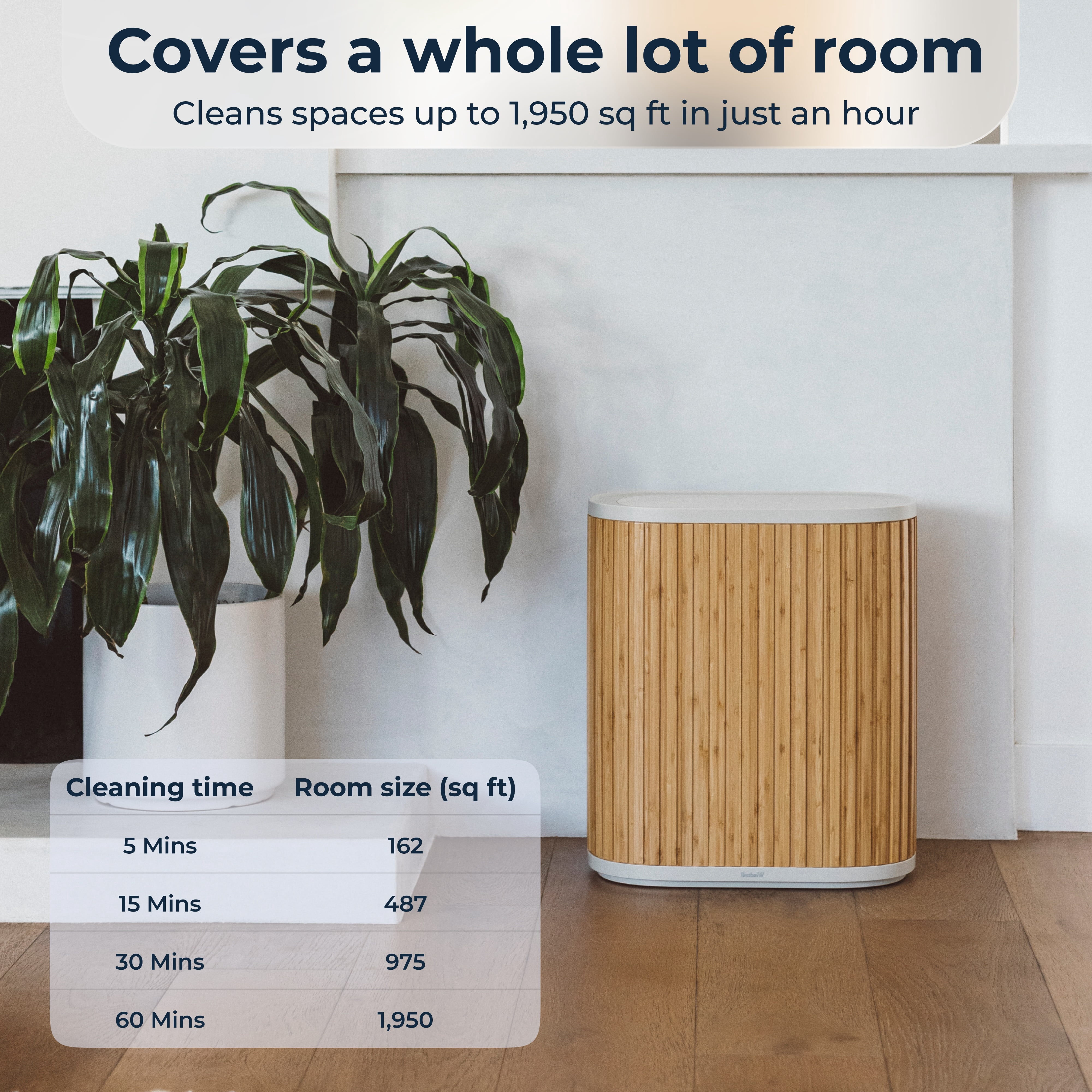 The Windmill Air Purifier Max for Home - 3-In-1 Filtration for Smoke & More - True HEPA Filter, Activated Carbon, & Pre-Filter - Covers Up To 1950 Sq ft - Ultra-Quiet - App Compatible - Bamboo