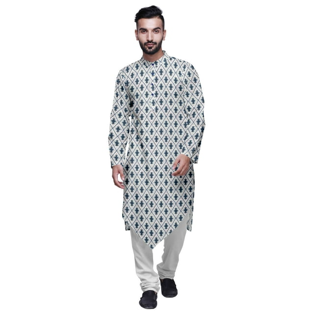 Atasi Kurta à Manches Longues Imprimé pour Hommes Col Mandarin Kurta Long Ethnique pour Garçons