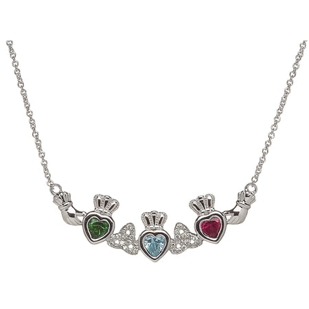 ShanOre? Claddagh Trinity Mothers Pendant Necklace Personalize 3 5mm Heart Shape Simulated Birthstones