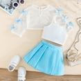 thumbnail image 2 of VNKIDY Girls 3 Piece Outfits Sets Fishnet Round Neck Long Sleeve Crop Tops Camisole And Pleated A-Line Mini Skirt Sets Birthday, 2 of 8