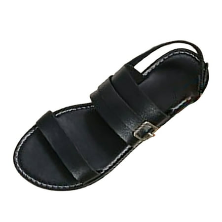 

PEASKJP Womens Dress Sandals Women s Flat Sandals - Comfortable One Band Elastic Ankle Strap Sandals (Black 9)