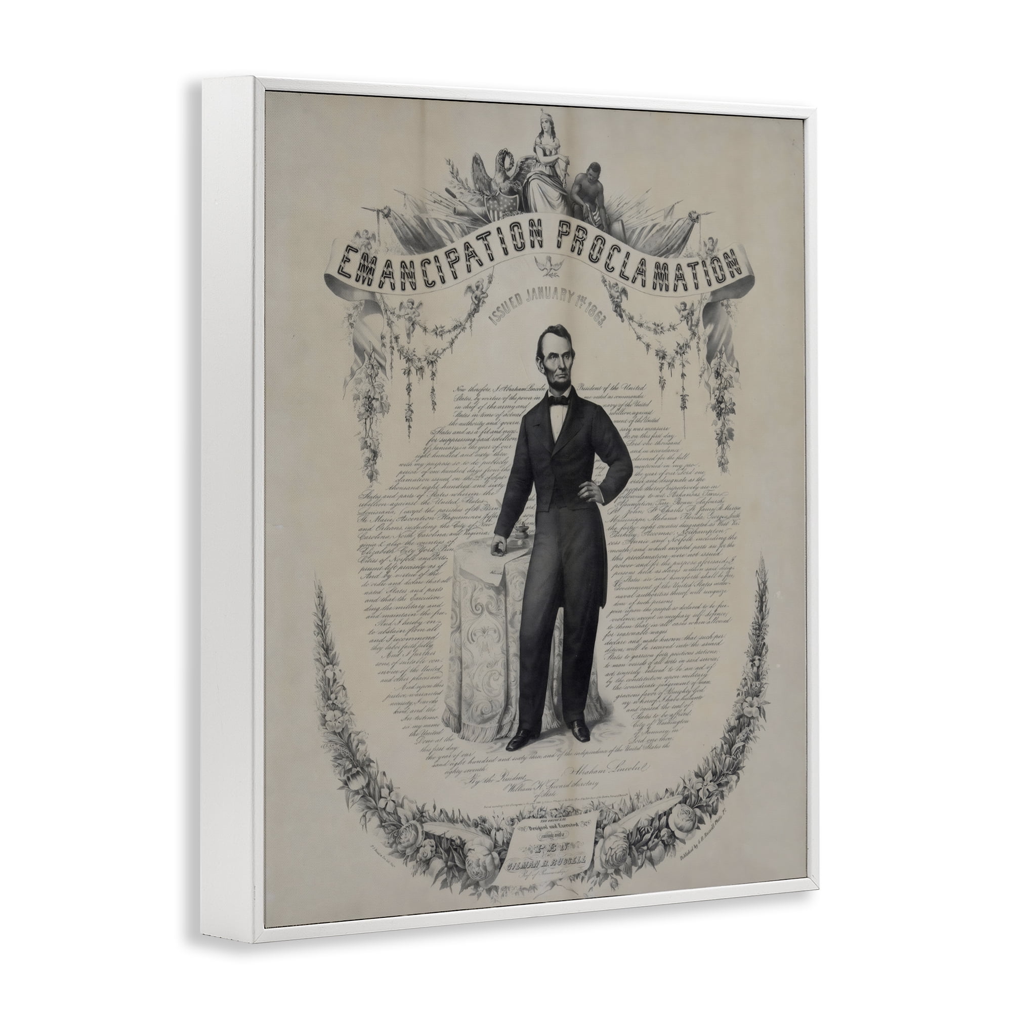 Stupell Industries Lincoln with Emancipation Proclamation White Framed Giclee Art, design by Arlington Prints