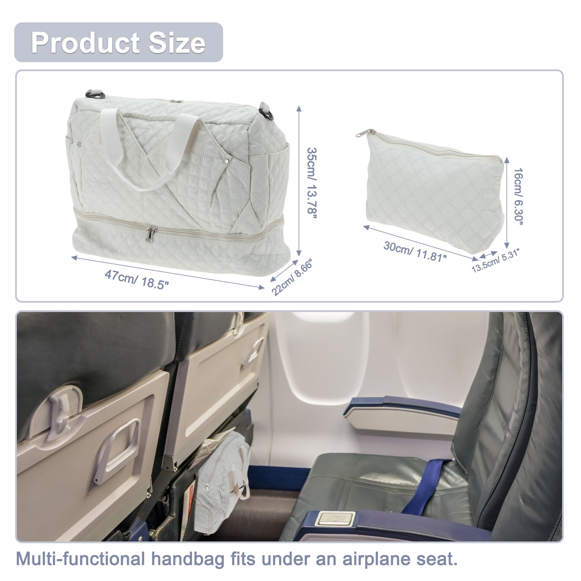 Unique Bargains Duffle Bag for Travel Partitioned Design Travel Duffle Bags with Fixed Luggage Strap Shoe Compartment Apricot White 2 Pcs