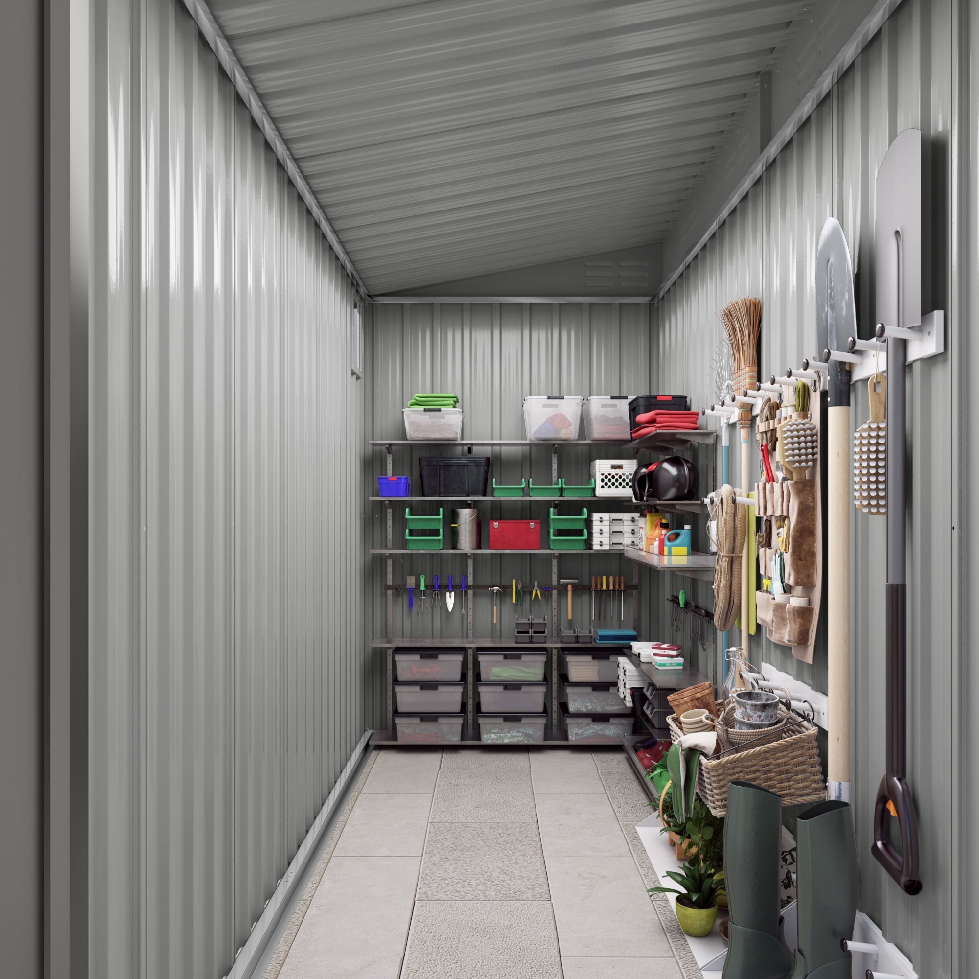 Easmvetaln 4x9FT Metal Lean To Shed with Window & Lockable Door, Outdoor Storage Shed for Backyard Garden (Gray)