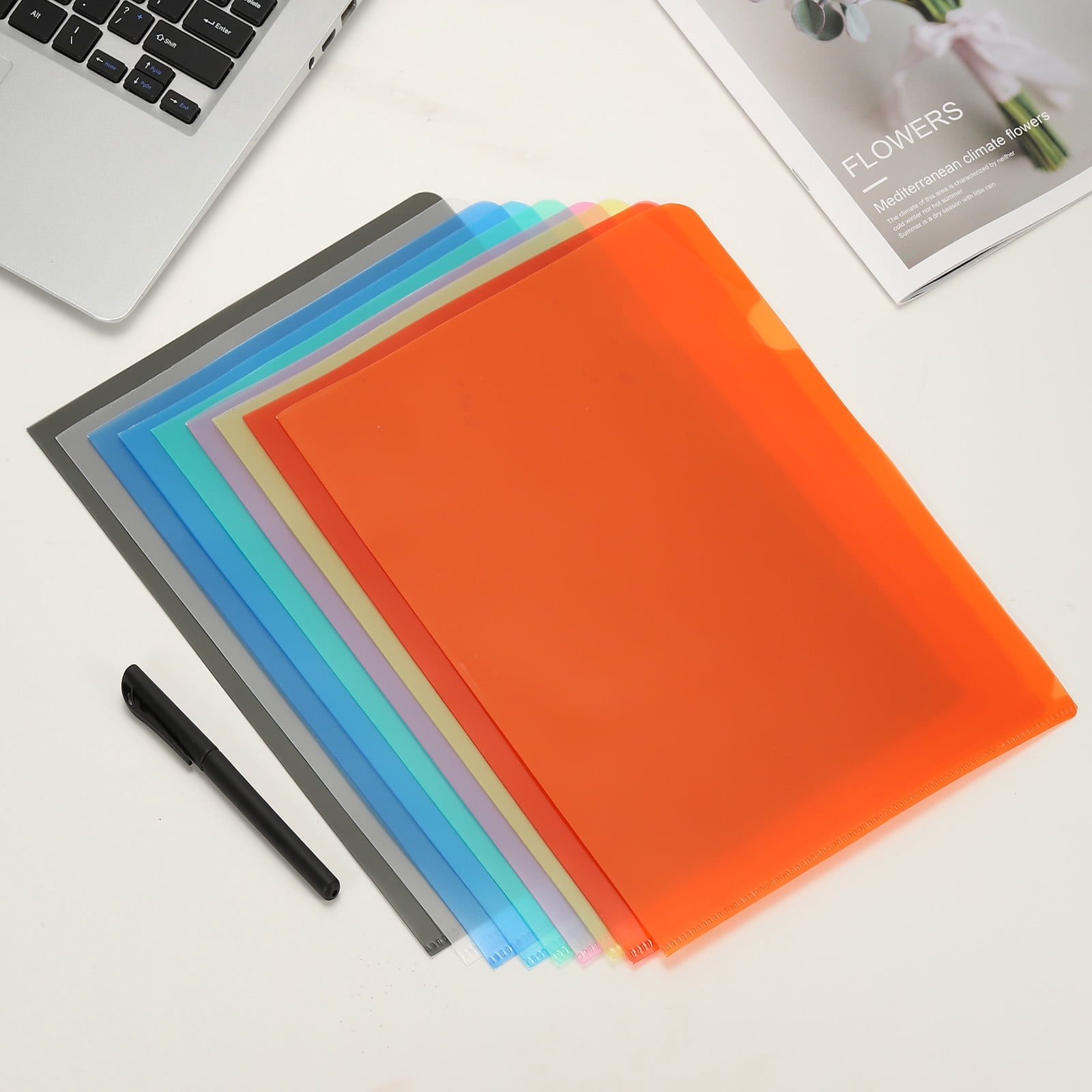 A4 Plastic Folders, 15 Pack Clear Folders L Type Project Pockets Paper Document Jacket Sleeves L Shaped Transparent for Documents Plastic Office File, 8.7x12.2in, Blue