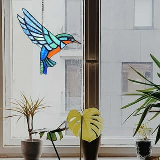 LymDin Hummingbird Suncatcher, Hummingbird Stained Glass Window Hangings,  Bird Suncatchers for Windows, Handcrafted from Real Stained Glass, Home