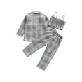 thumbnail image 3 of Qiylii 3Pcs Girls Plaid Clothes Set,Lapel Neck Jacket+Sling Vest+Long Pants, 3 of 5