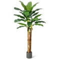 thumbnail image 2 of Luku Artificial Banana Tree with Grey Planter, Faux Silk Banana Leaf Plant for Indoor Outdoor Tropical Decor, 2 of 8