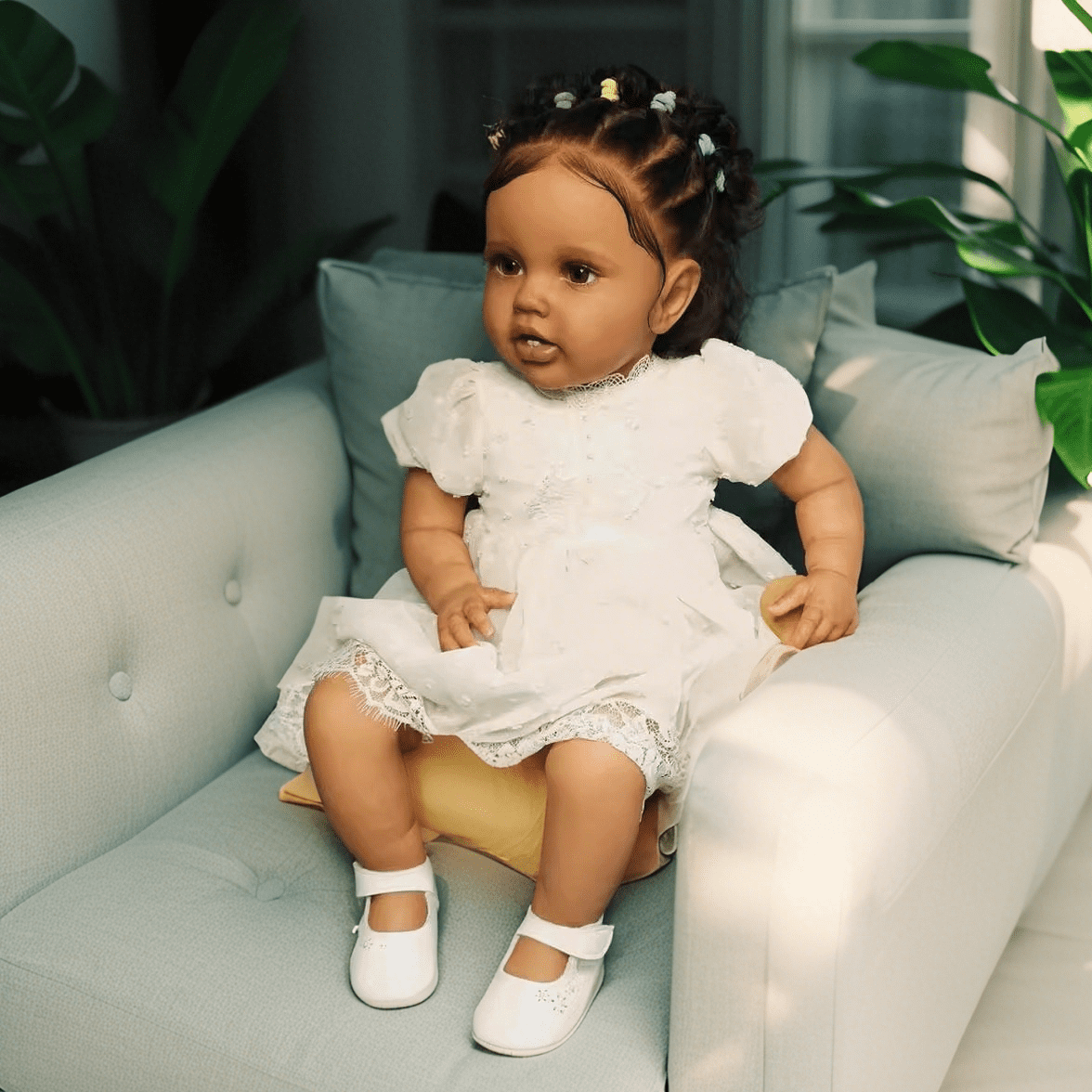 iCradle 24 Inch 58cm Black Skin Colour Baby Doll Toddler Girl African American Realistic Reborn Toddlers Dolls Soft Vinyl Cloth Body Lifelike Newborn Babies Doll Gift Toy for Kids Age 3+